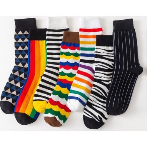 New Fashion Jacquard Funny Socks Women Soft Cotton Sport Happy Socks Creative Stripe Rainbow Zebra Novelty Hip Hop Sokken Gifts