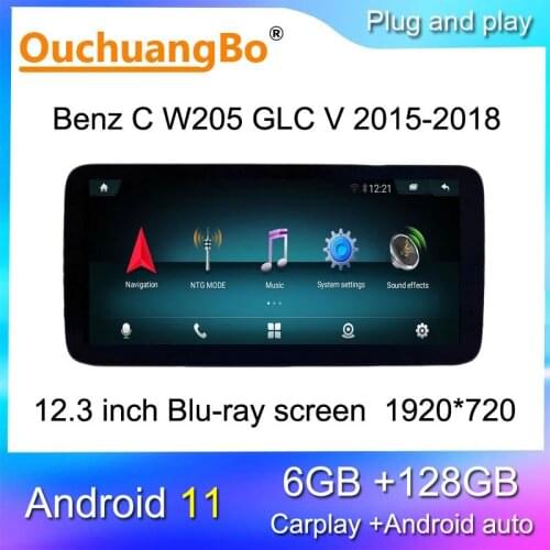 Ouchuangbo radio gps for 12.3 inch Mercedes Benz C W205 GLC V X-Klasse X250 X220 C350 C63 A205 Android 11 Qualcomm stereo DSP