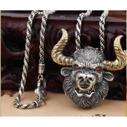 New Mens Domineering Bull Head Pendant Necklace Classic Retro Chain Mens Fashion Punk Street Dance Necklace