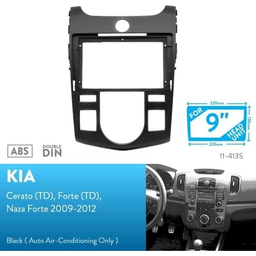 9 inch Car Fascia Radio Panel for KIA Cerato, Forte 2009-2012 (Auto A/C,Black) Dash Kit Install Facia Bezel Trim Plate Console