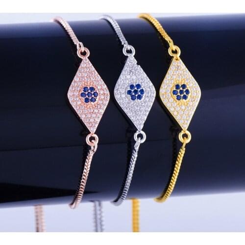 Hot Jewelry Vintage Zircon Evil Eye Bracelets Charms Handmade Copper Micro Pave Square Chain Friendship Bracelets Diy Pulseras