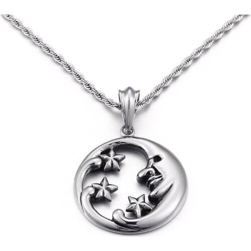 Simple Temperament Star Moon Titanium Steel Pendant