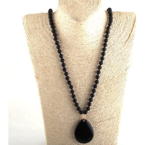 MD Fashion Bohemian Tribal Jewelry Crystal / Stone Long Knotted Black Dorp Pendant Necklaces For Women