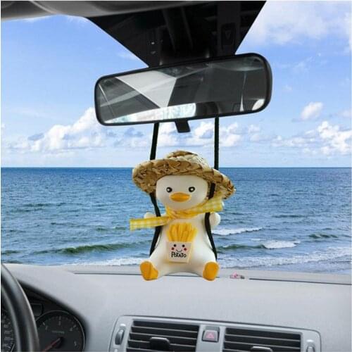 Lucky Duck Society Lovely Car Ornament Creative Car Dashboard Toys With Helmet And Chain Car Accessories Interior Para Autos