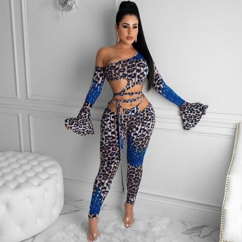 Sexy 2 Piece Set Women Fall Clothes 2020 Club Outfits One Shoulder Bandage Crop Top and Leggings Party Celebrity Matching Sets