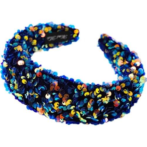 Women Girl Glitter Sequins Wide Headband Reflective Colorful Sponge Padded Hair Hoop Dance Party Styling Thick Boutique Headwear