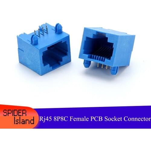 Blue Rj45 Connector 8P8C 1X1New rj 45 Network Card Socket for Plastic Navy 90 Degree 8P Slot New