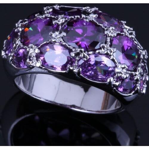 Sweet Oval Purple Cubic Zirconia Silver Plated Ring V0585