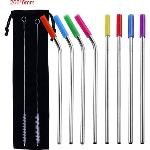 11pcs/Set Straw Stainless Steel Long Drinking Straw Portable Reusable Sucker Bar Accessories Straws With Cleaning Brush