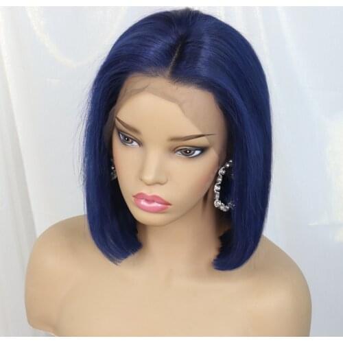 Dark Blue Lace Front Human Hair Wigs Straight Short Bob Lace Front Wig Peruvian Remy Lace Closure Wig For Women Pre Plucked