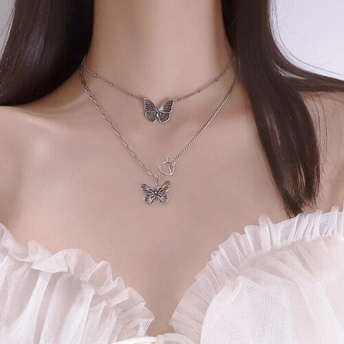 ModaOne Back Vintage Multilayer Butterfly Thai Silver Color Clavicle Chain Handmade Necklace For Women Hip-hop Retro Jewelry