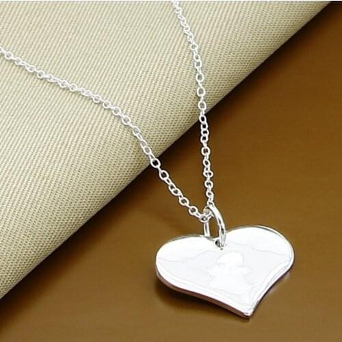 High Quality Silver Necklace 925 Sterling Silver Heart-Shape Pendant Necklaces for Women Valentines Day Gift