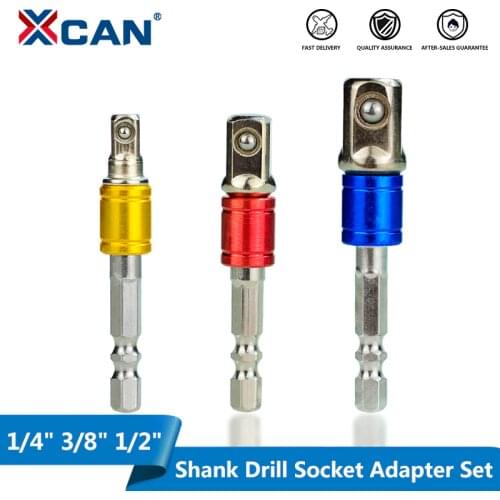 XCAN Shank Drill Socket Adapter 1/4" 3/8" 1/2 Square Socket Drill Bits Set Hex Shank 3pcs Vanadium Steel Socket Adapter