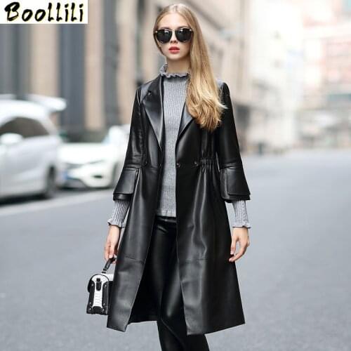 Boollili Genuine Leather Jacket Women Long 100% Sheepskin Coat Slim Real Leather Jackets Windbreaker Kurtki Damskie