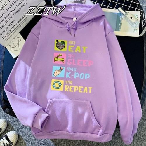 EAT SLEEP KPOP REPEAT Print Streetwear Women Sweatshirt Long Sleeve 2021 Harajuku Hoodie Sweatshirt Women Hoodies Dropshipping