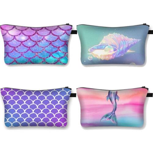 Women Mermaid Cosmetic Bag Large Capacity Storage Bag Portable canvas Student Pencil Case Cosmetic Case Girls makeup bag gift