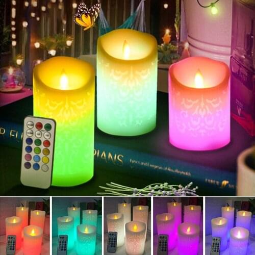 1 Set of 3 LED Candle Flameless Candle with RBG Remote Control Electronic Candle Decor Light Candle for Party Wedding Decor