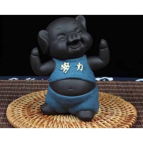1PCS Purple Clay Tea pet Car Ornaments Lucky Pig Statue animal Figurine Handmade Tea decoration Accessories Desktop Crafts