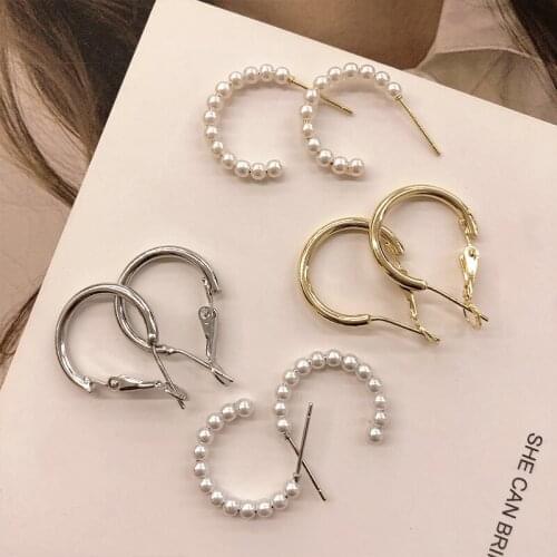 12 PCS/lot S925 Silver Needle Type C Pearl Glossy Four-piece Earrings Girl Heart Small Jewelry Earing Hair Accessories for Women