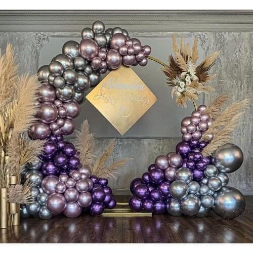 120pcs Shining Birthday Balloon Garland Arch Kit Chrome Lavender Purple Silver Balloons Wedding Bridal Shower Backdrop Decors