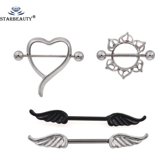 3Types Silver Color Heart Feather Flower Body Nipple Rings Industrial Percing Nombril Joias Ouro Piercing Bijoux Pirsing Ombligo