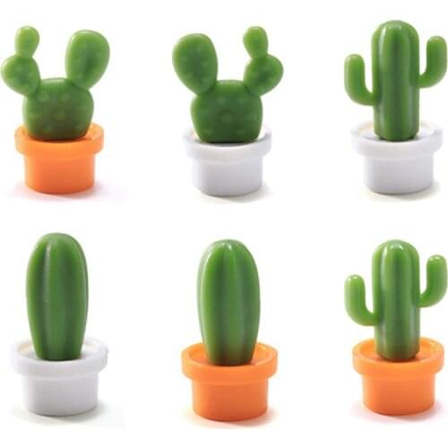 6Pcs 3D Cactus Fridge Sticker Succulent Plant Fridge Magnet Magnetic Potted Plant Home Decoration Living Room Message Stickers