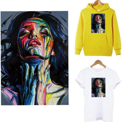 Watercolor Fashion Lady Iron On Patches For Clothing Diy A-level Washable Heat Transfers Applique Sticker On Clothes Accessory