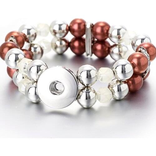 New Beaded Snap Bracelet Natural Stone Beads 18mm Snap Button Bracelet Bangle Elastic Beading Snap Buttons Beads Making Jewelry