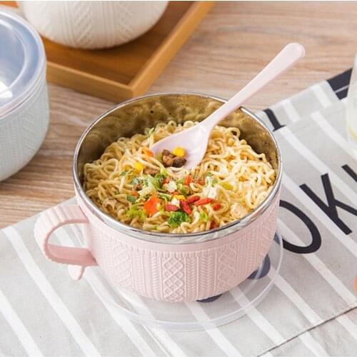 With Lid Household Utensils Tableware Lunch Box Large Capacity Noodles Rice Soup Cartoon Bowl Stainless Steel Anti-allergy