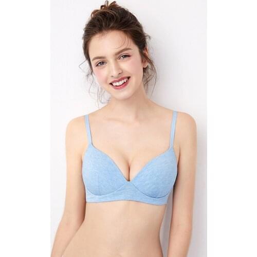 Roseheart Women Fashion Blue Gray Bralette Wireless Seamless One-Piece Cotton Cup A B Padded Maiden Bra Underwear Female Bras