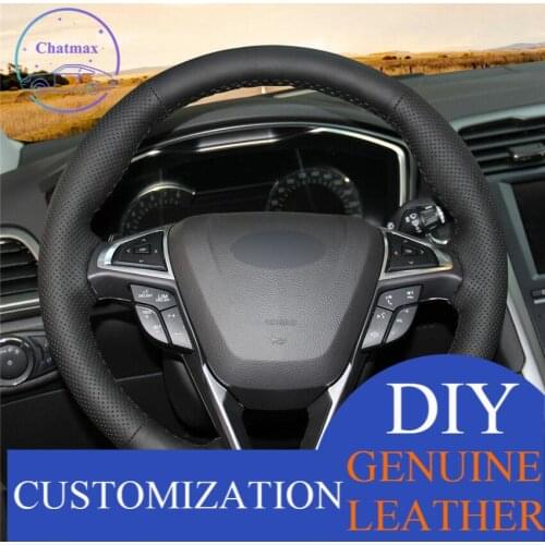 For Ford Fusion/ Mondeo hand-sewn steering wheel cover black artificial leather anti-slip design all season comfort touching