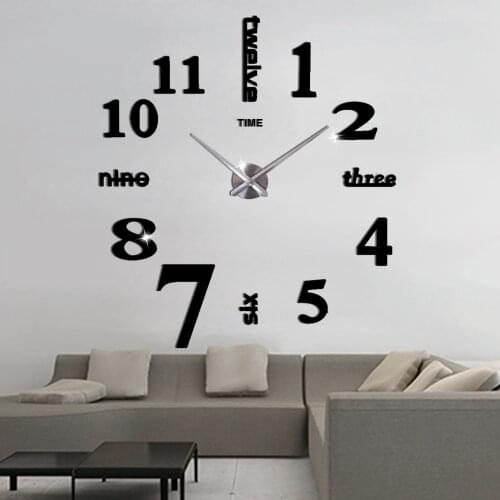 English Letters Digital Wall Clock Modern Design Silent DIY 3D Large Clock Self adhesive Acrylic Mirror Wall Sticker Home Decor