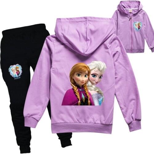 Disney Kids Girls Coat+Pants Suit Cartoon Frozen Children Clothing Sweatshirts Casual Princess Fashion Clothign Set