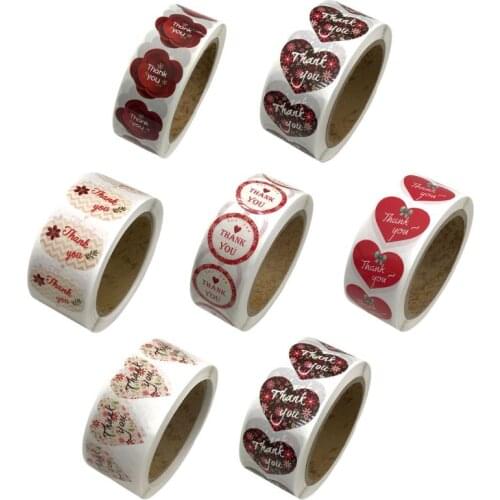 1 Roll (600pcs) Elegant Wreath Flowers "Thank you" Letters Print Label Stickers Craft Per Roll Stationery Adhesive Sealing