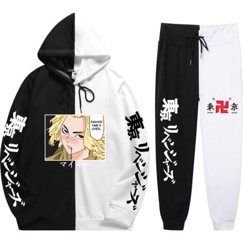 Hot Fashion Summer 2 Pieces Sets Anime Tokyo Revengers Print hoodies sets Loose Simplicity Patchwork Thin Hoodie+Patchwork Pants