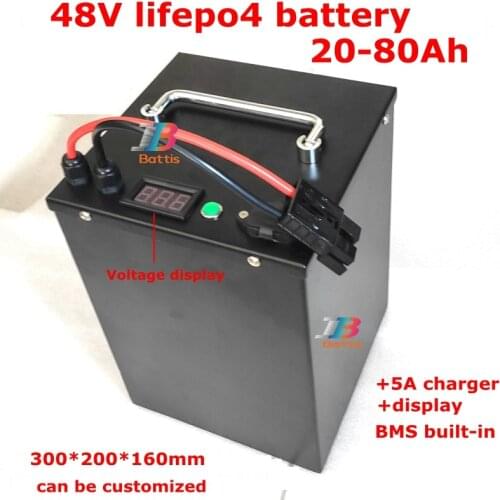 48V 80Ah 60Ah 50Ah 40Ah 30Ah 20Ah 25Ah LiFepo4 lithium battery with BMS for ebike scooter motorcycle rickshaw+5A charger