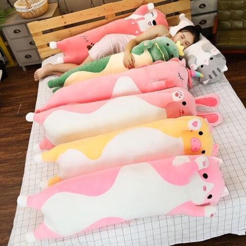 Cartoon Long Animals Plush Toy Cute Sleeping Pillow Stuffed Cat Bunny Pig Fox Dinosaur Unicorn Doll Christmas Gift 70/90/120cm