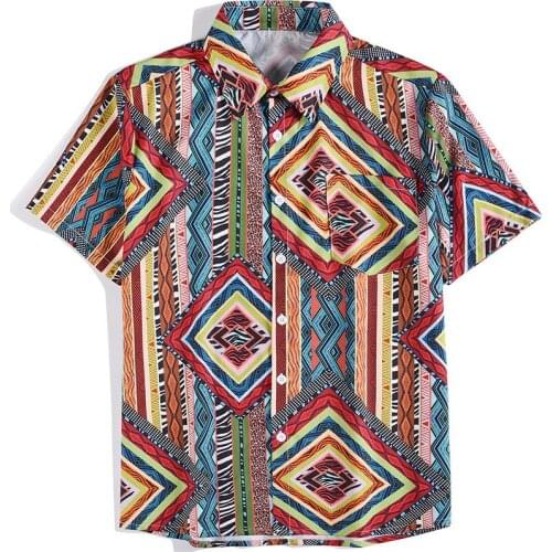 Leviortin Mens Hawaiian Shirt Colorful Striped Geometry Pattern Print Casual Beach Loose Light Chest Pocket Short Sleeve Shirts