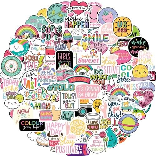 80PCS Positive Word Stickers Pop Creative Text Buzzword Sticker for Childrens Toy On Laptop Skateboard Guitar Decals Waterproof