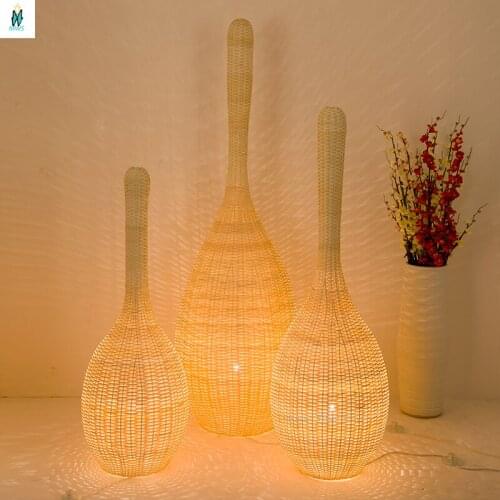 Southeast Asian Style Handmade Bamboo Woven Floor Lamp Creative Hotel Living Room Bedroom Bedside Decor Lamp Art Led Floor Lamps
