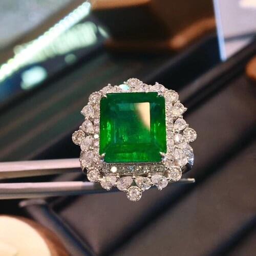 4.98carat Real Natural Zambian Emerald Anniversary Wedding Ring Side Stone Nautral Diamond Ring 14k White Gold for Women