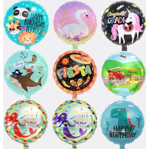 New 18 inch round dinosaur mermaid shark animal aluminum foil balloon childrens birthday party decoration helium balloon