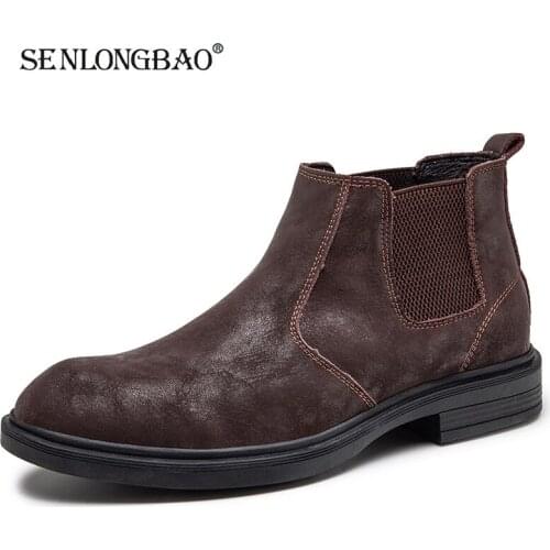 New Winter Men Chelsea Boots Ankle Boots Fashion Brand Mens Boots Genuine Leather Motorcycle Boots Warm Plush Snow Boots