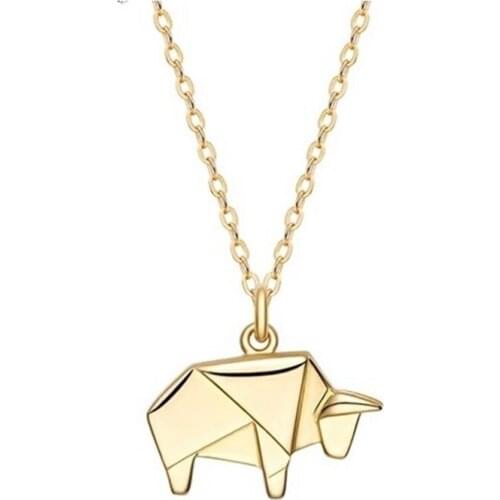 Gold Color Adorable OX Origami Calf Pendant Necklace 2021 Zodiac Animal Couple Copper Jewelry for Women Men