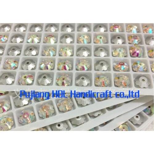 Wholesale !8/10/12/14mm Sew on Stone Crystal Clear AB color Flatback Flowers Sewing Crystal 1 middle holes For Dress Garment