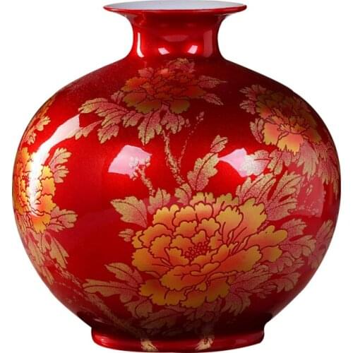 Creative apple vase Jingdezhen ceramic red vase home living room new Chinese modern minimalist decorations porcelain ornaments