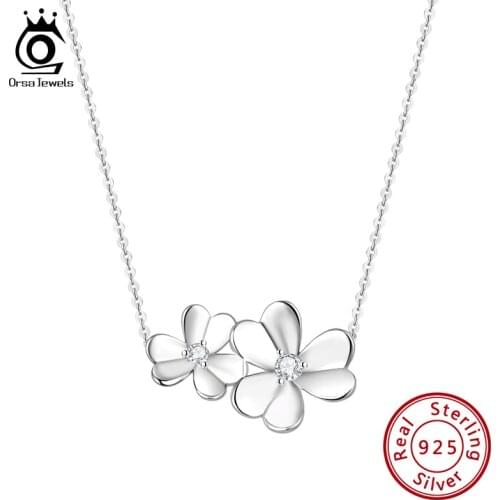 ORSA JEWELS 925 Sterling Silver Necklace for Women Clover Pendant Neck Chain Sweater Flower Choker 2020 Christmas Gift EQN16