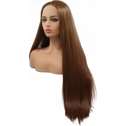 Colored Chocolate Brown 24Inch Straight Lace Front Wig #4 Transparent Lace Frontal Wigs Bone Straight Synthetic Wig