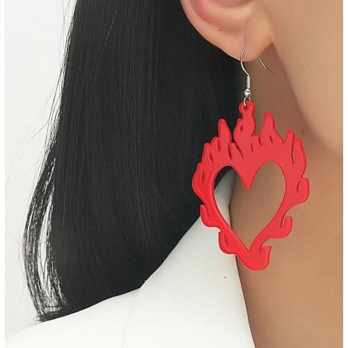 Exaggerated Creative Acrylic Flame Earrings for Women Vintage Hip Hop Red Love Earrings Party Accessories Jewelry Trendy 2021