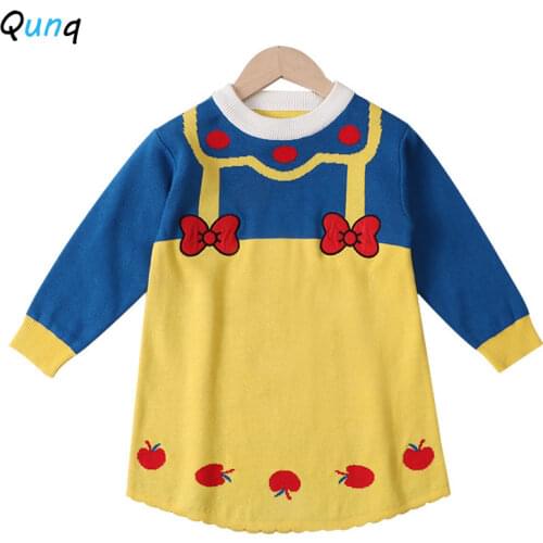 Qunq Girls Sweaters 2020 New Long Sleeve Knitting Sweater Dresses for Girl 1 2 3 4 5 6 Year Toddler Children Fall Winter Clothes